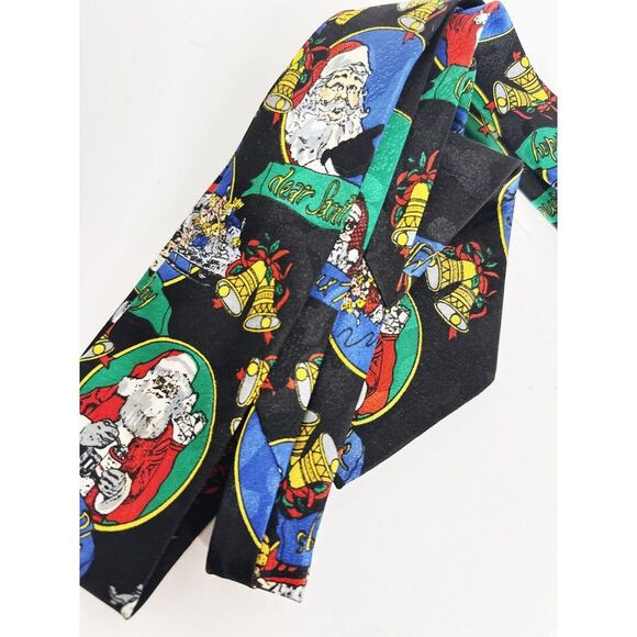 SANTA JINGLE BELLS‎ Christmas Men's Necktie COMPANY B TIES BLACK RED - Picture 3 of 5